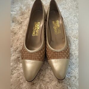 Salvatore Ferragamo  Cream and Tan Heels
